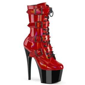 ADORE-1046TT Red Holo Black Platform Studded Buckles Ankle Boot
