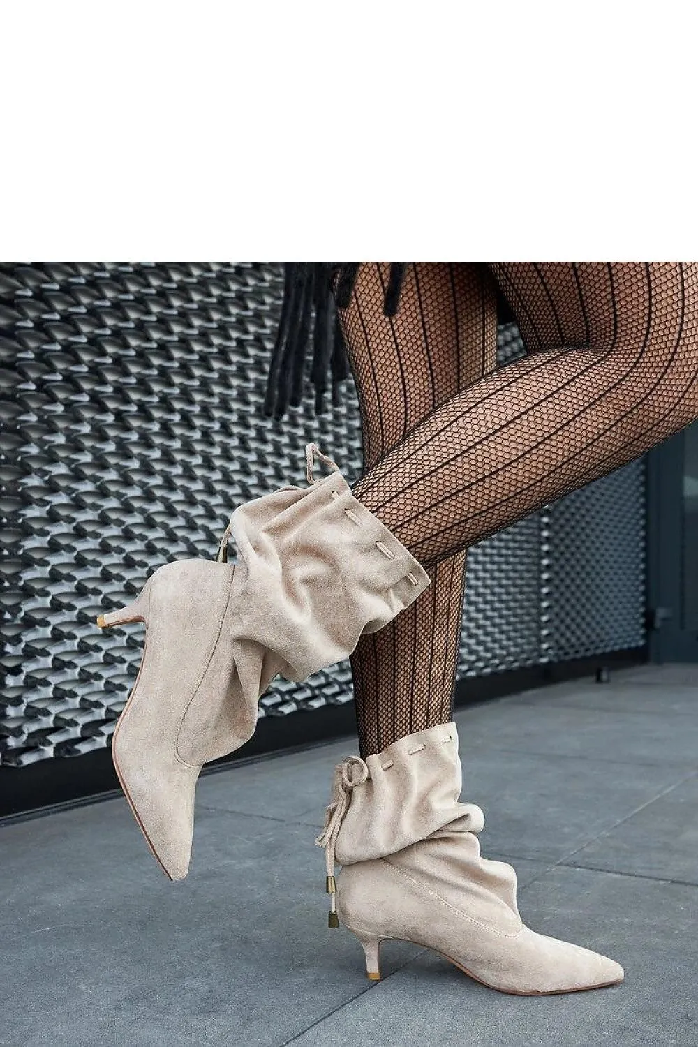 Beige slip-on low heel boots