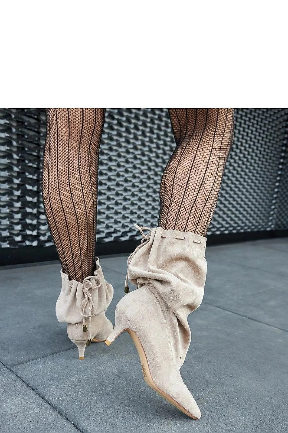Beige slip-on low heel boots