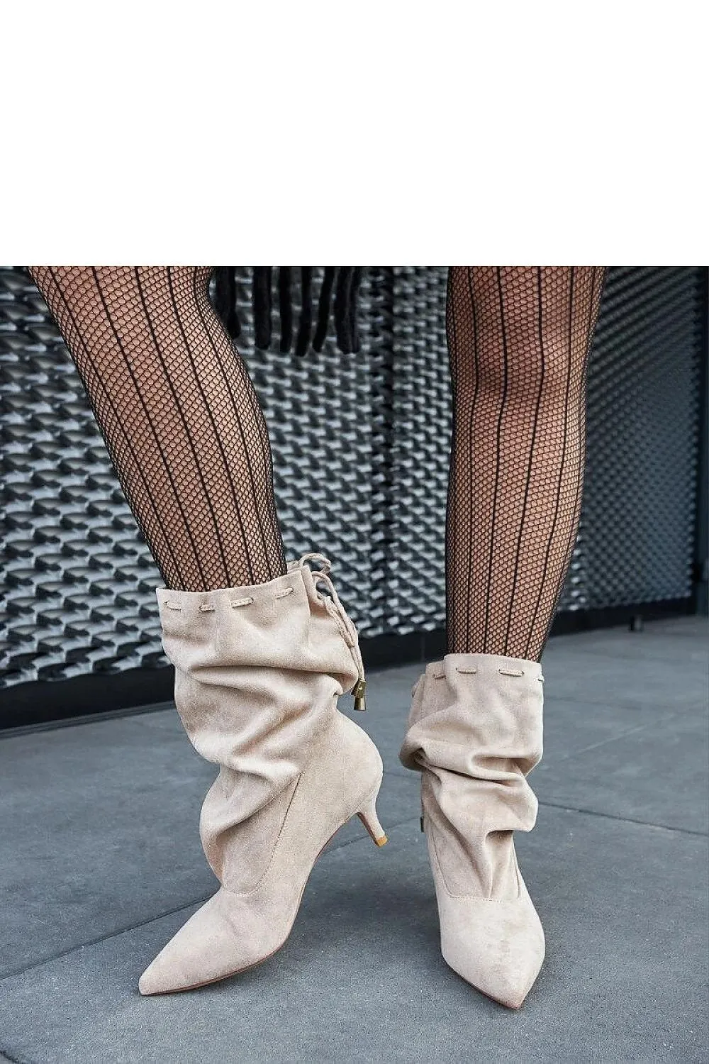 Beige slip-on low heel boots