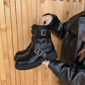 Fashionkova fall boots Martin Boots Women's Genuine Leather 2024 Autumn and Winter New Belt Buckle Thick Bottom Motorcycle Knight Boots Retro British Style Short Boots