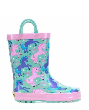 Kids Lucky Unicorn Rain Boot - Turquoise