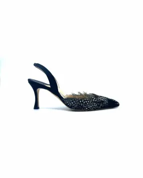 MANOLO BLAHNIK Size 6.5 Black & Grey Satin Sling back