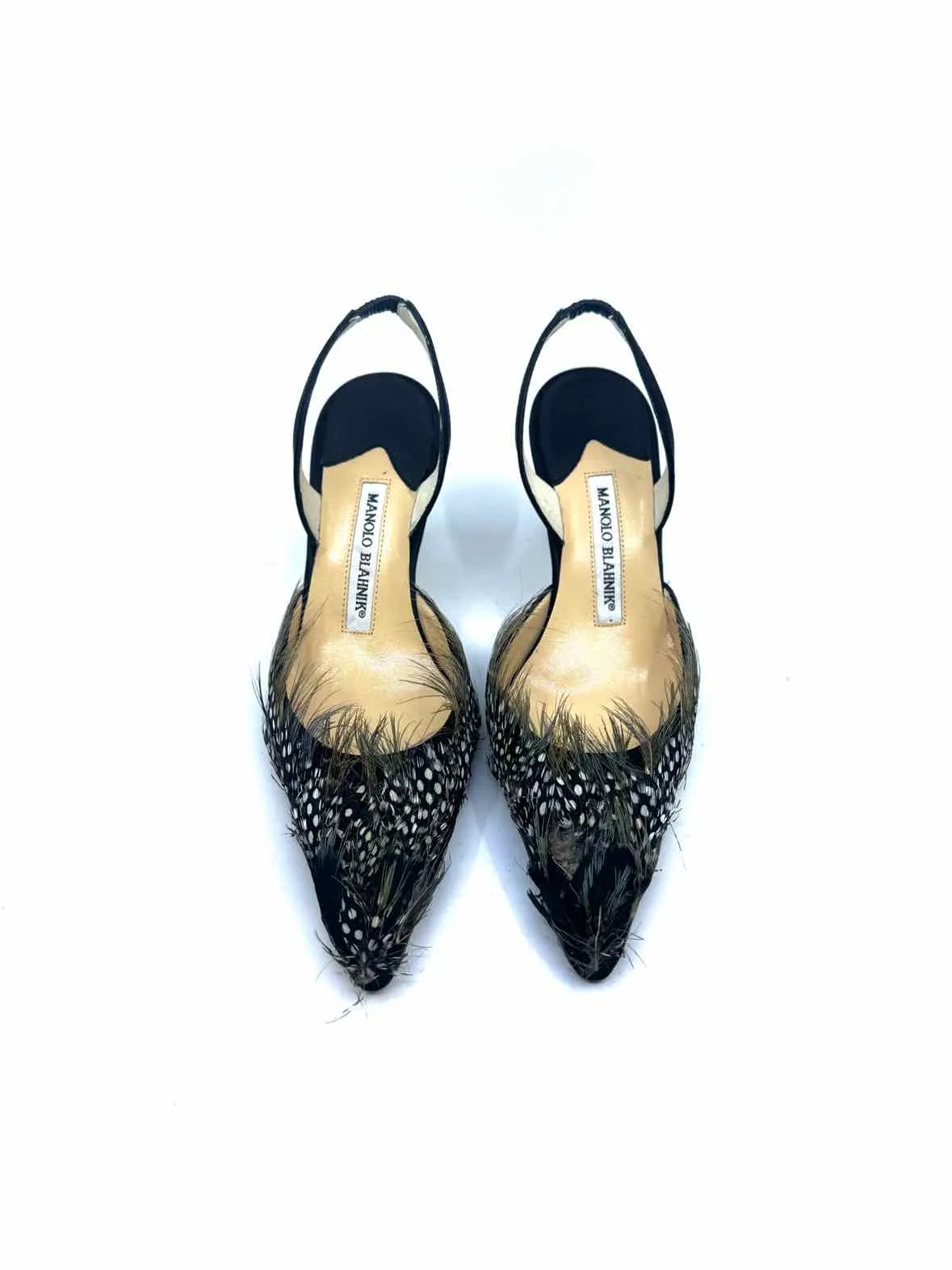 MANOLO BLAHNIK Size 6.5 Black & Grey Satin Sling back