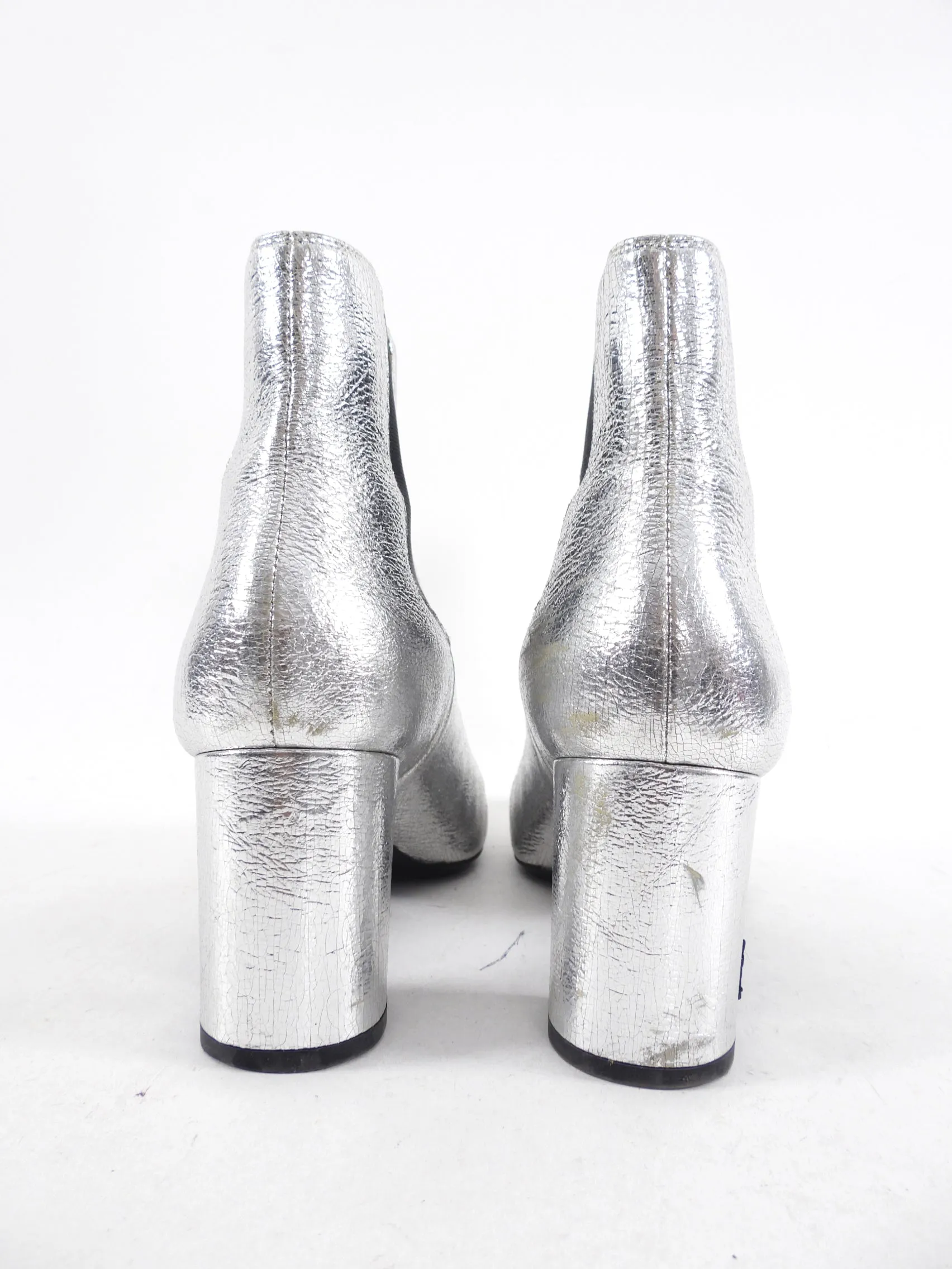 Saint Laurent Silver Leather Ankle Boot - 38 / 7.5