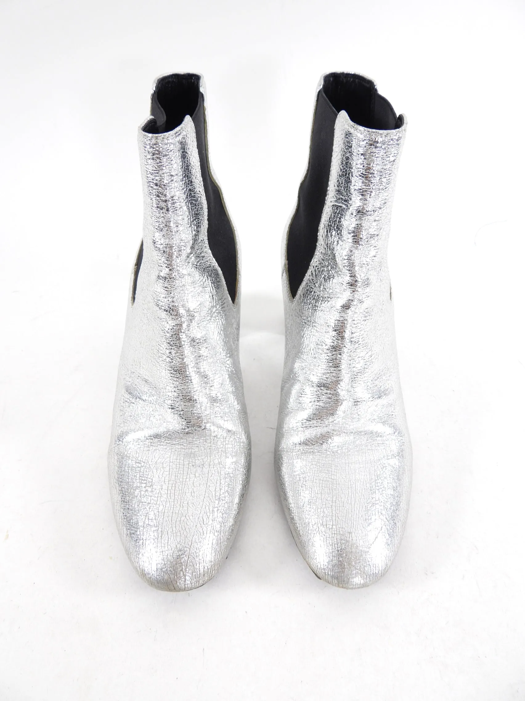 Saint Laurent Silver Leather Ankle Boot - 38 / 7.5