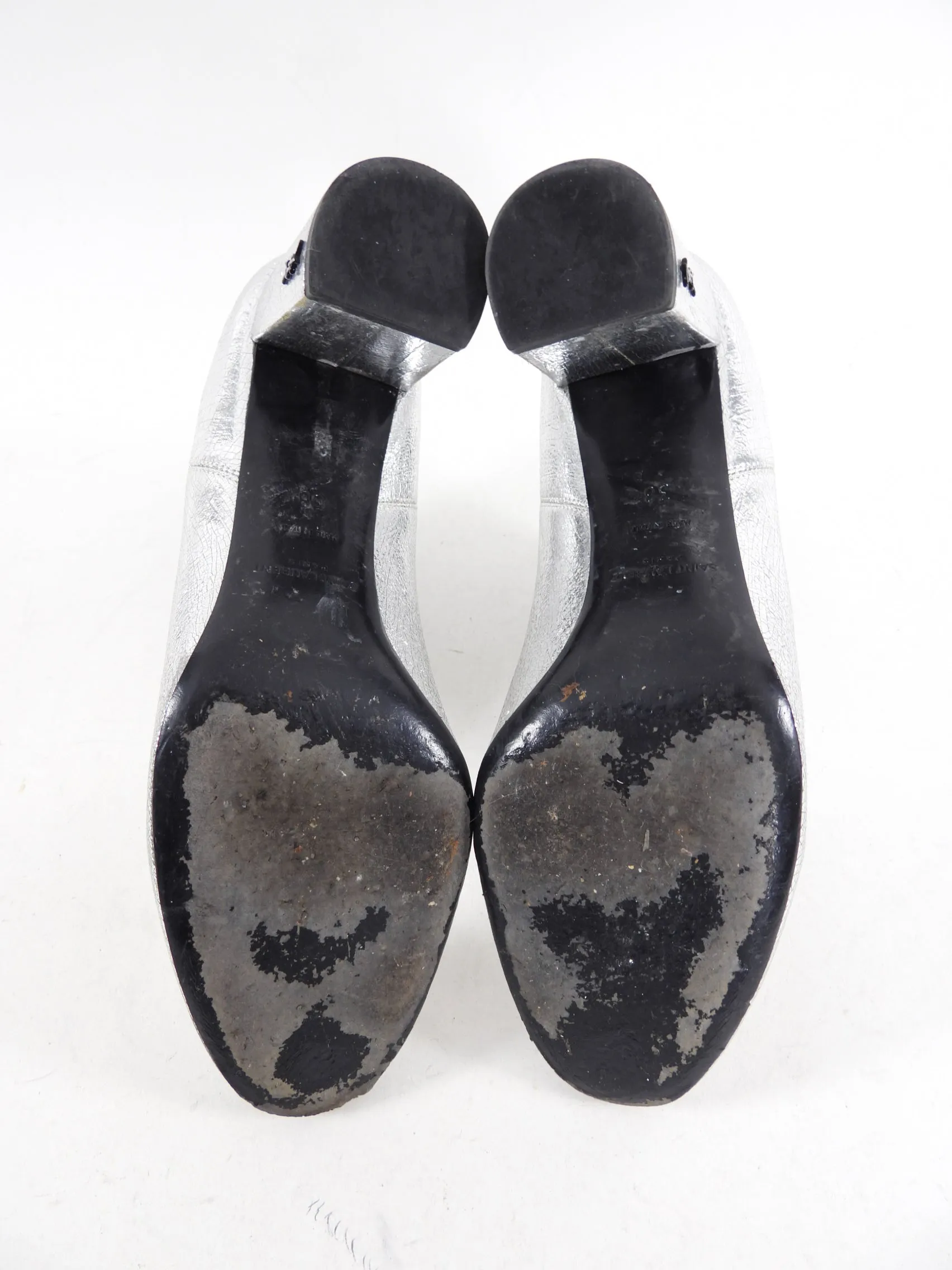 Saint Laurent Silver Leather Ankle Boot - 38 / 7.5