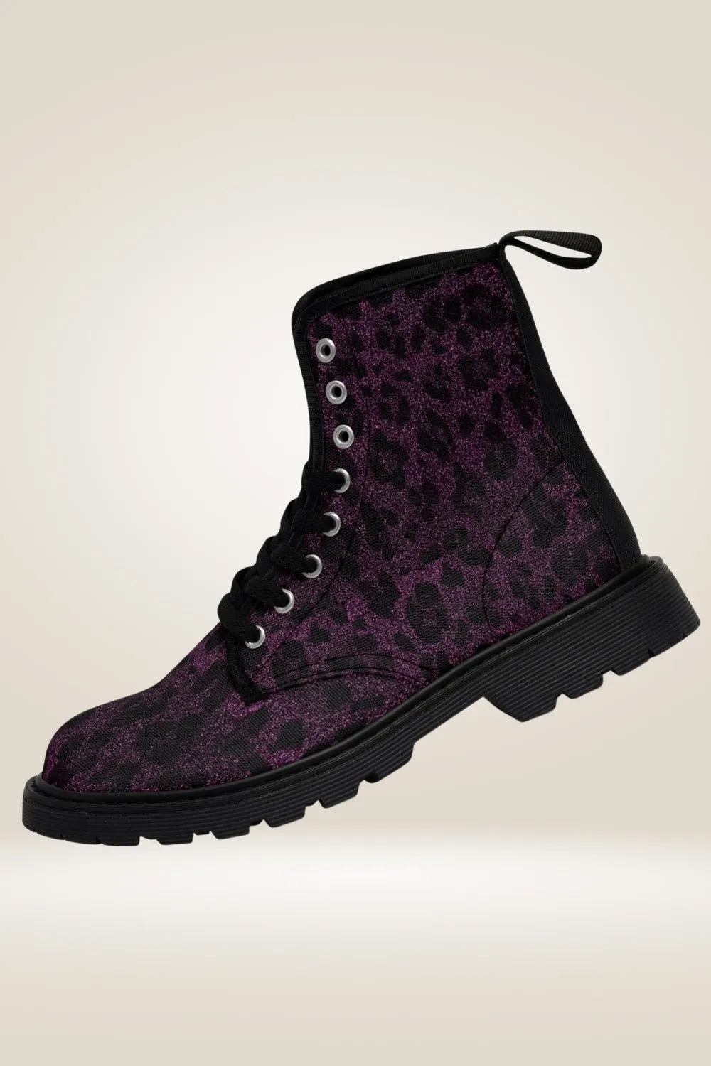 TGC Boutique Glitter Print Purple Combat Boots - Black Sole