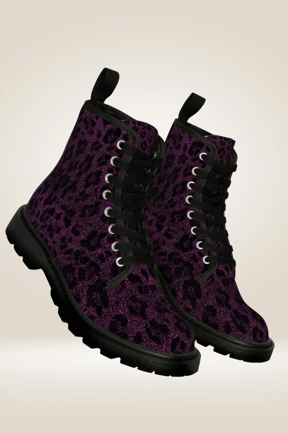 TGC Boutique Glitter Print Purple Combat Boots - Black Sole