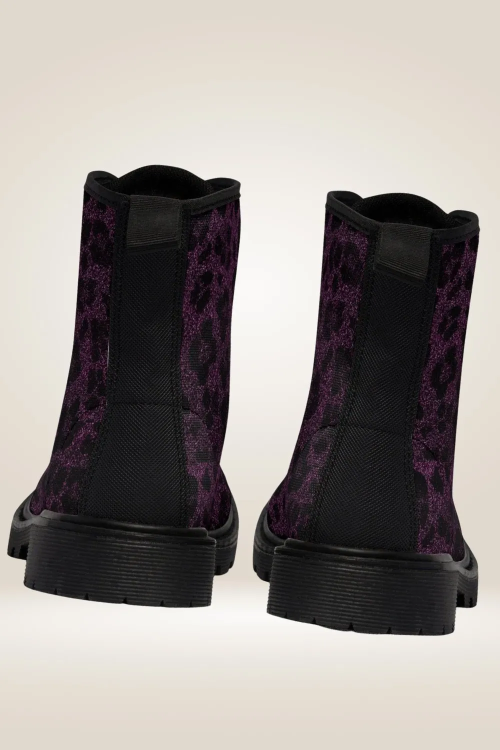 TGC Boutique Glitter Print Purple Combat Boots - Black Sole